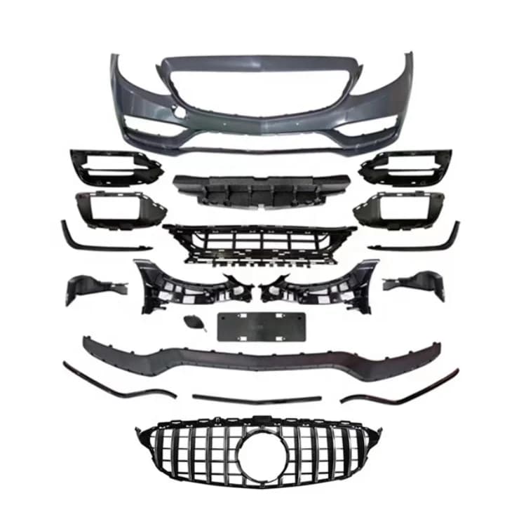 Body Kit for  Benz C205 W205 Modified to C 63  Style Look Front Bumper +Rear Bumper Diffuser Lip +Grille 2016-2021