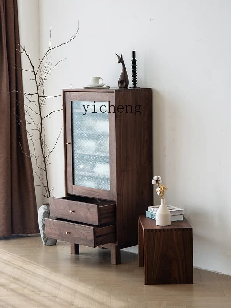 Black Walnut Solid Wood Wine Cabinet Dining Side Home Living Room Storage Wall High Cabinet Storage TV Side Cabinet