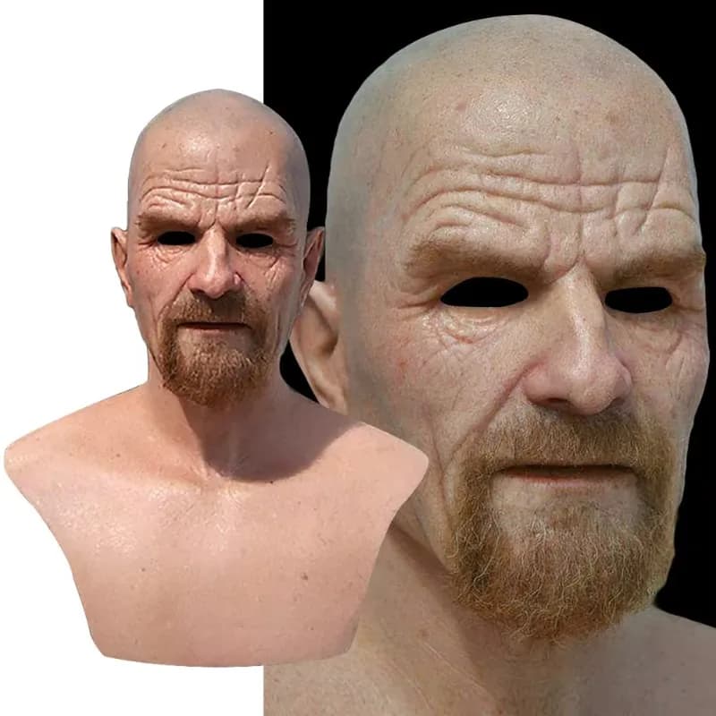 Mask Full Head Latex Realistic Old Man Masks Wrinkle Face Headgear Halloween Cosplay Mask for Adults DD21-609