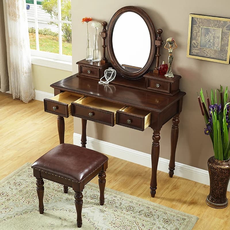 Wood Drawers Vanity Table Bedroom Mirror Makeup Drawers Storage Luxury Dressing Table Organizer Penteadeira Chinese Furniture
