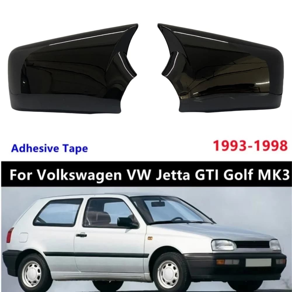 Pair Glossy Black Car Sticker Rearview Side Mirror Cover For Volkswagen VW Golf MK3 Jetta 1993-1998 Wing Cap Exterior Door Case