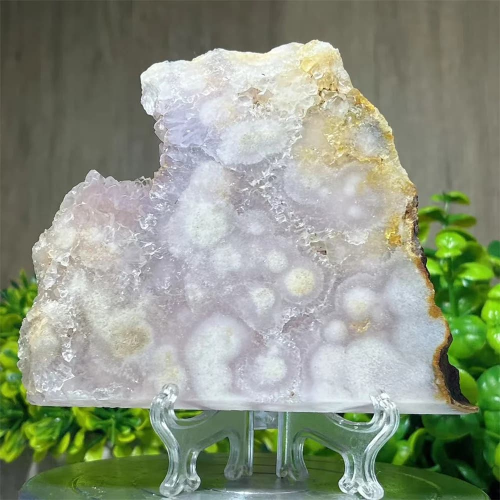 Pink Amethyst Flower Agate Slab Carving Stone Quartz Crystal Natural Mineral Decoration Healing Gemstone Mineral +Stand