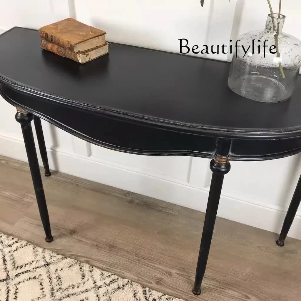 BJ American Black Solid Wood Semi-round Entrance Table Log Art Entrance Table Old Side Table