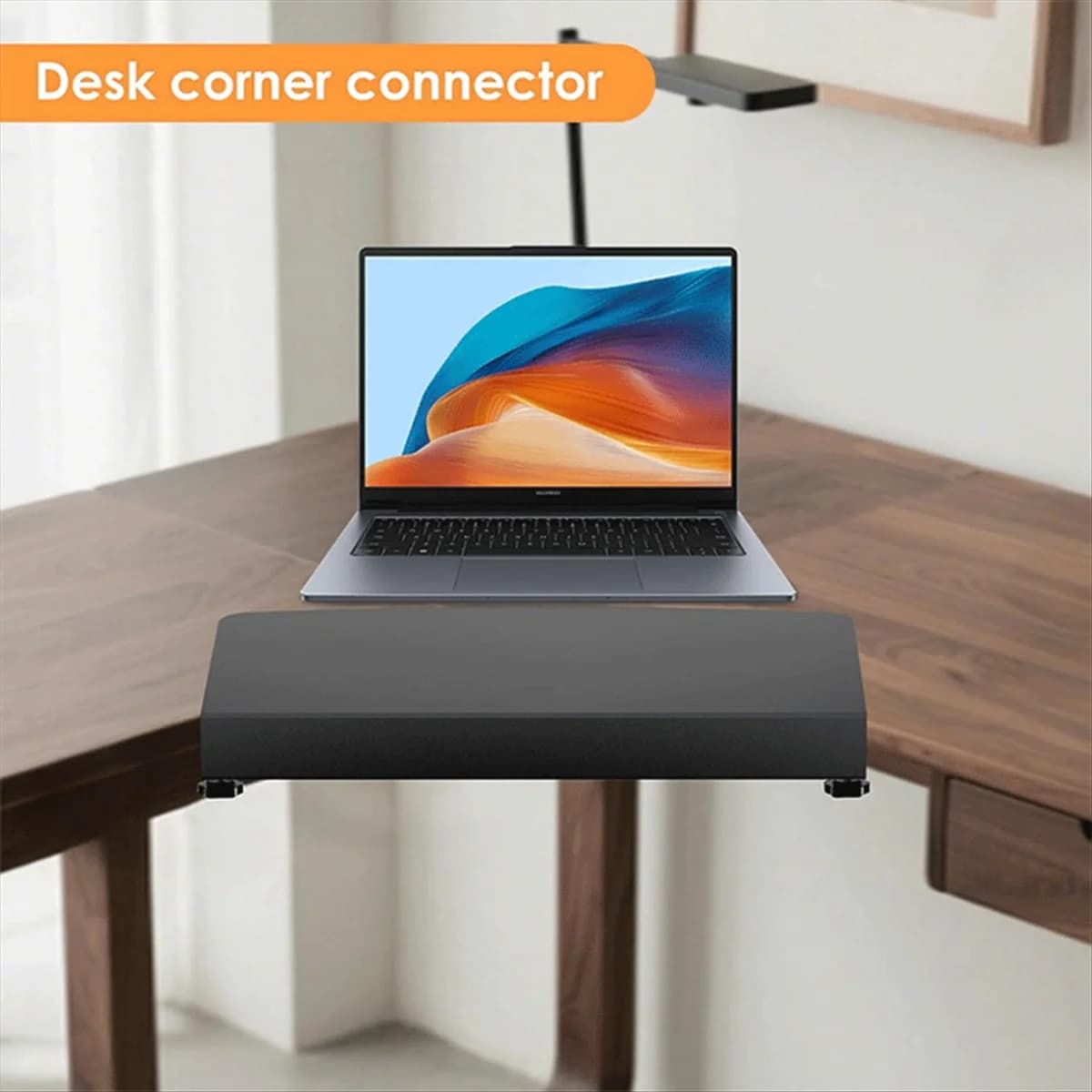 SSR Clamp-on Corner Desk Connector Sleeve Plate, L Desk Platform Extender Attachment, Corner Desk Mat - Black