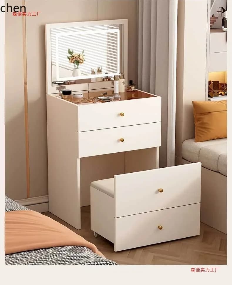 YY- solid wood dressing table  integrated modern minimalist small apartment cream-style makeup table with storage cabinet