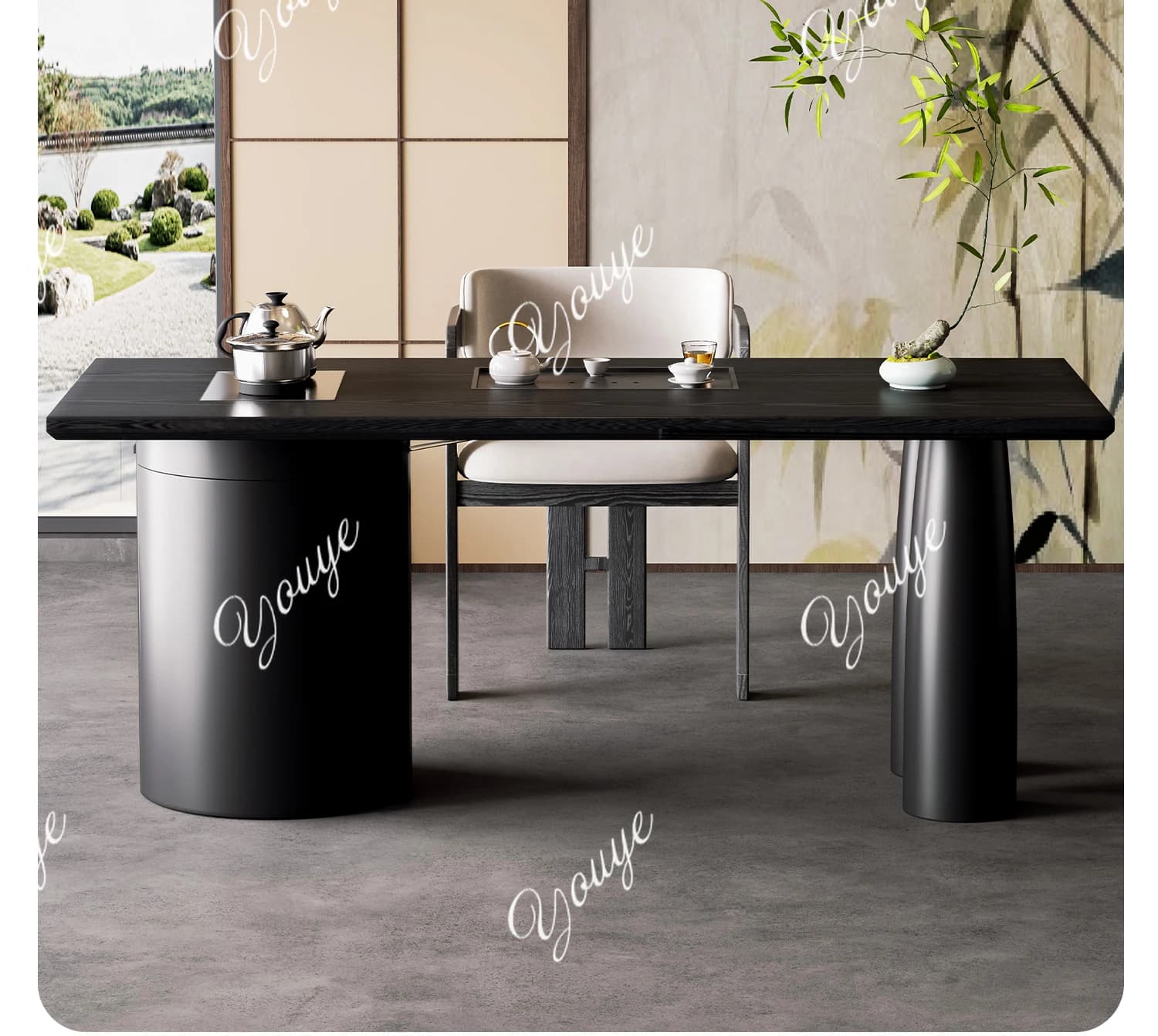 Solid wood balcony tea table new small designer Italian new Chinese office integrated and practical