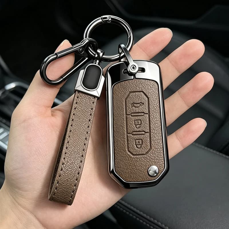 Zinc Alloy Leather Car Remote Key Case Cover Case For Ford Territory EV Bag Shell Holder Protector Auto Accessories