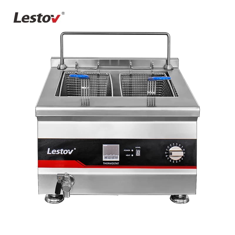 5000W Electric Double Frying Cylinders Industrial Stainless Steel Induction Fish Deep Fryer for Food Truck Restaurant