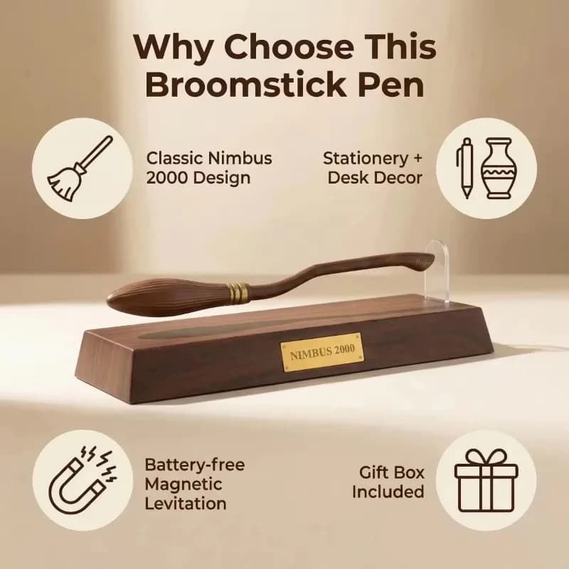 Modern Gift: Magnetic Floating Broom Pen,Suspended Ballpoint Pen,Desktop Decoration Toy for Witcher Fans,Adults,Teenagers,Office