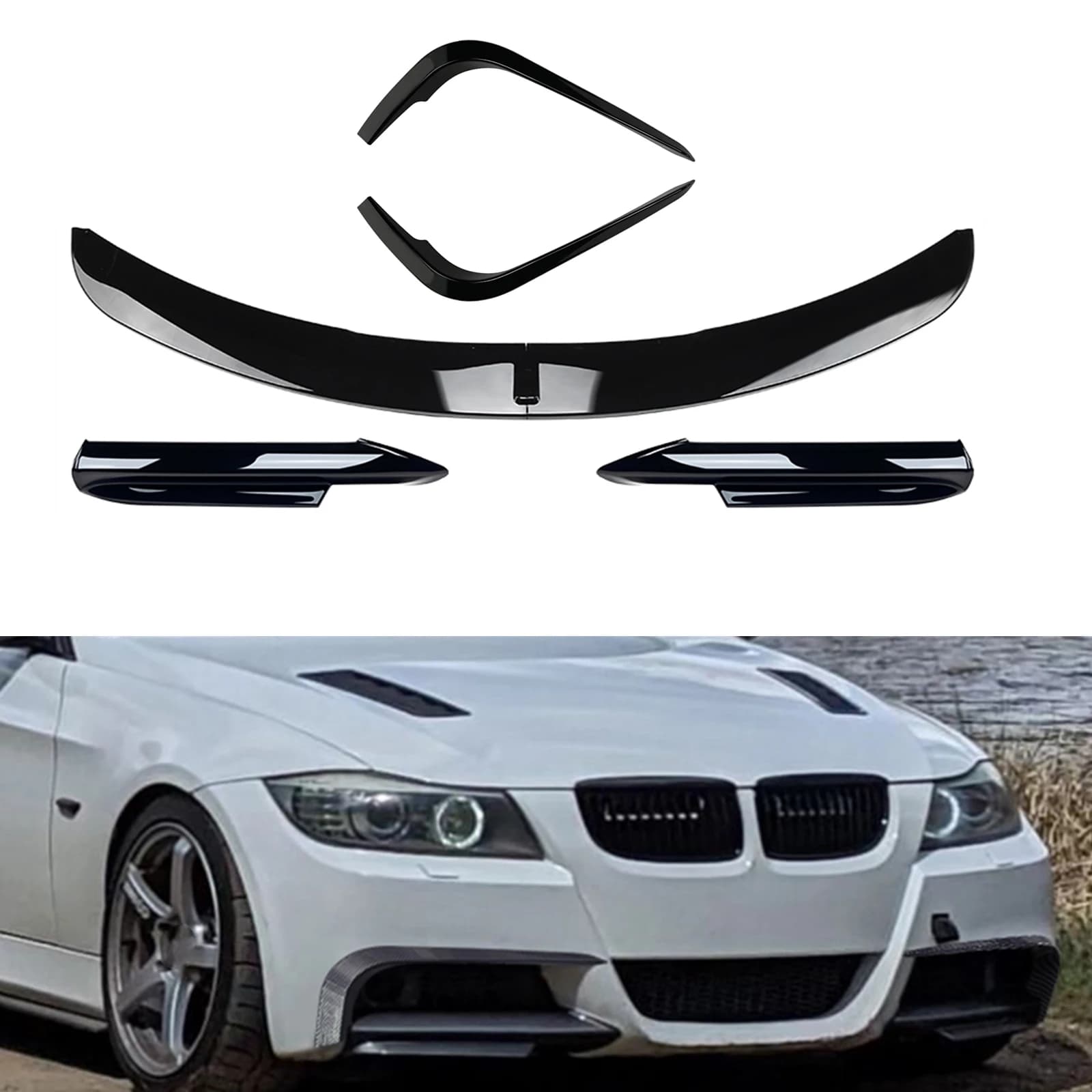 Front Bumper Lip+Side Spoiler Corner Cover+Air Vent Splitter Trim For BMW 3 Series E90 E91 M-Tech Sport Pre-LCI 320i 330i 05-08