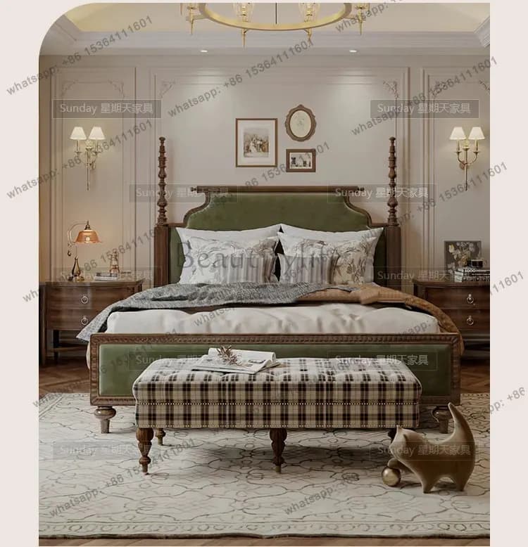 8French high-end solid wood carving flower bed soft bag Roman column master bedroom 1.8 meters wedding bed