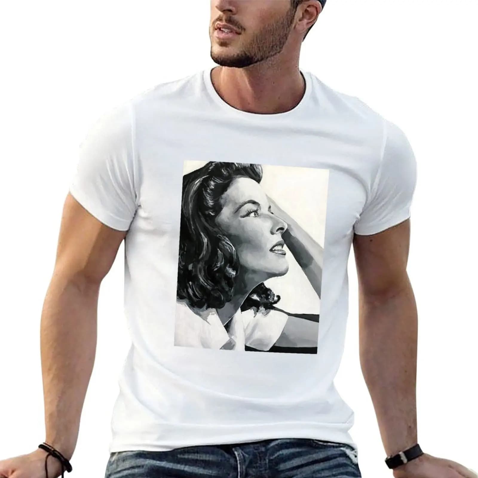 Katharine Hepburn Original Painting T-Shirt hippie clothes summer top Men's t shirts