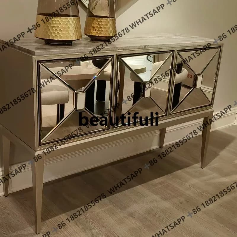 Light luxury solid wood entrance cabinet, retro and old entrance mirror, storage, entrance cabinet