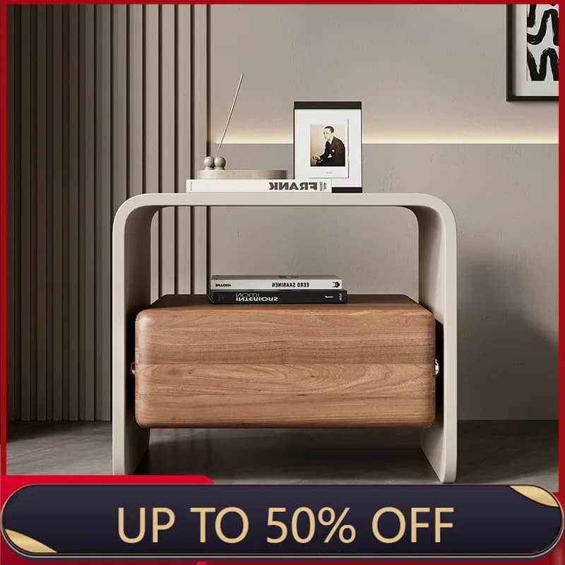 Family Bedroom Living Room Ambry Light Luxury Nightstand Modern Contrast Curved Nightstand Stack Storage Side Tables