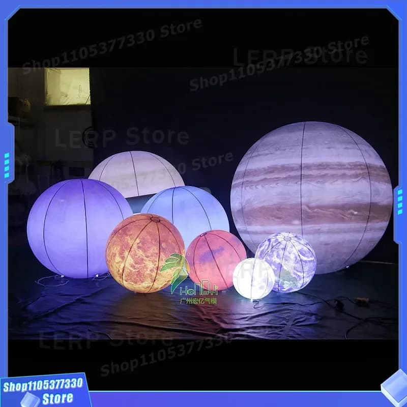 Giant PVC Inflatable Planet Ball LED Luminous Nine Planets Universe Theme Air Mold Decoration For Shopping Mall Venue Display