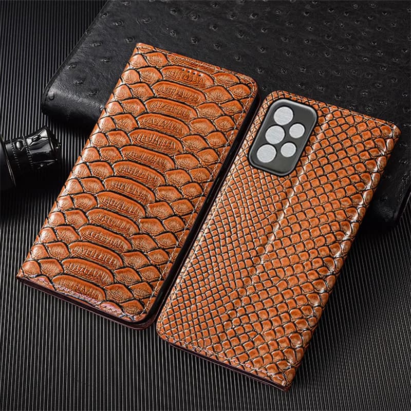 Genuine Leather Flip Case For Samsung Galaxy A02 A02S A12 A22 A32 A42 A52 A72 A03 A13 A23 A33 A53 A73 4G 5G Cover Python Pattern