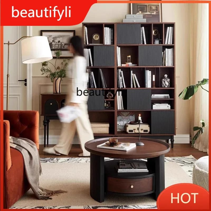 A139 French Retro Solid Wood Side Table Set Living Room Sofa Side Round Table Vintage Tea Table