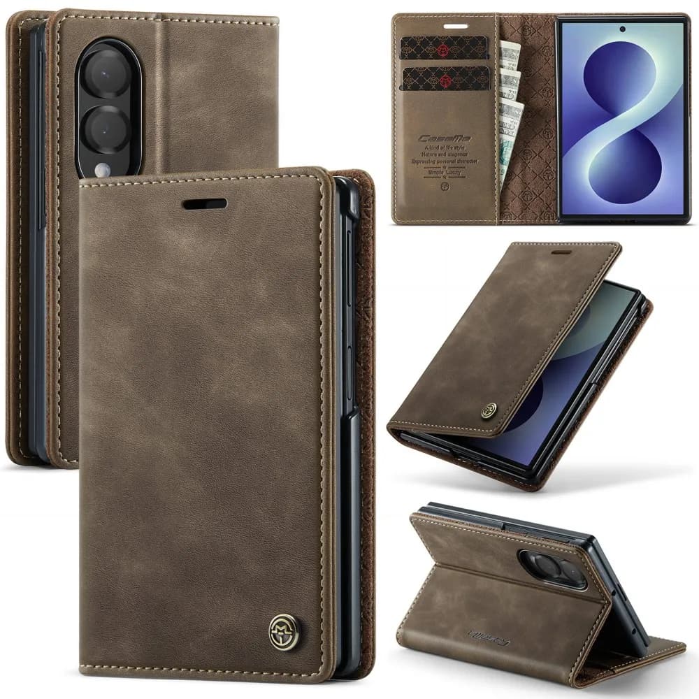 CaseMe For Samsung Galaxy Z Fold 8 Wide Magnetic Protection Flip Leather Phone Case Wallet Card Slot Shockproof Back Cover