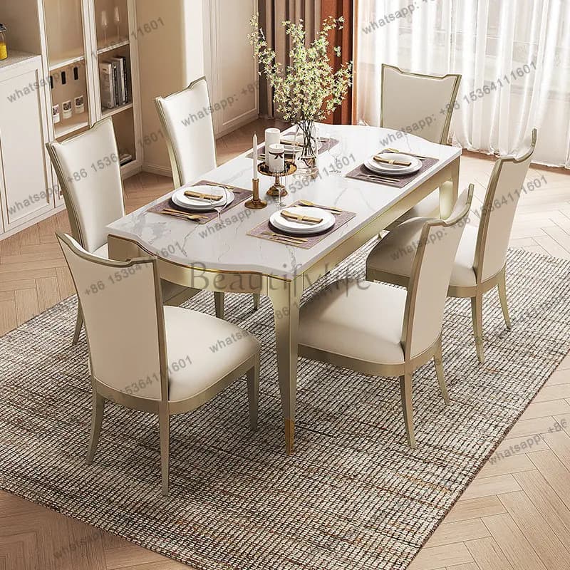 American light luxury marble dining table rectangular solid wood dining table luxury