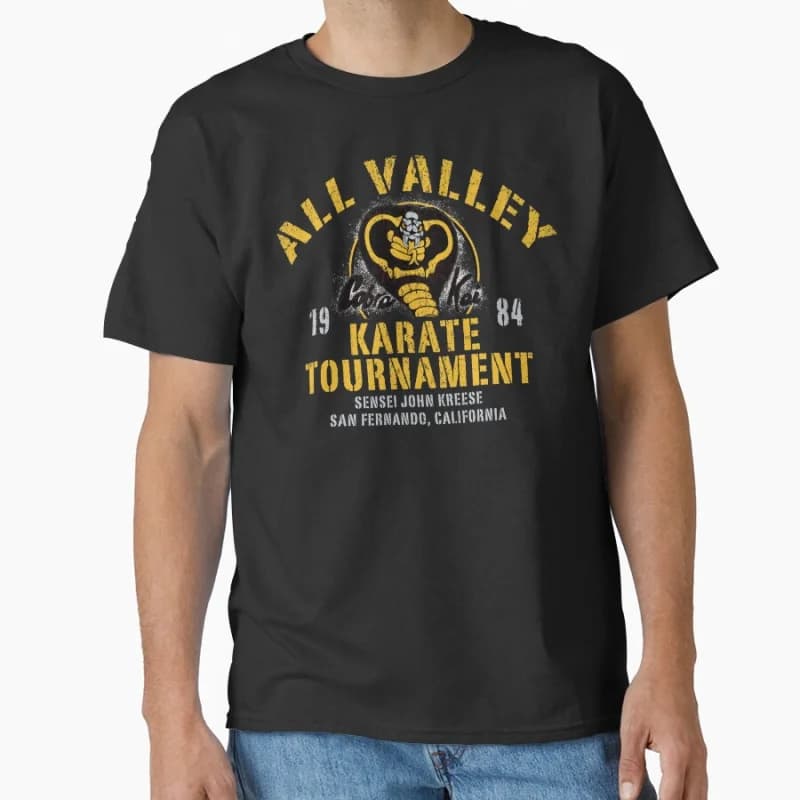 vintage All Valley Karate Tournament Cobra Kai Short-sleeve crewneck T-shirt for men Large size Adult Tops S-6xl