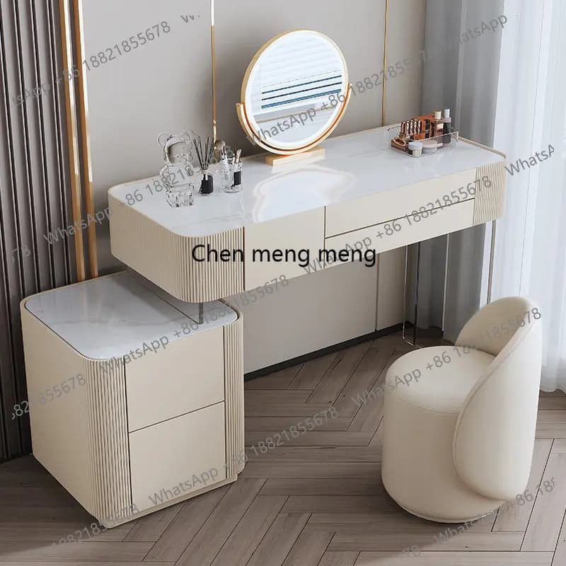 cream dressing table Modern bedroom simple and luxurious glass illuminated makeup dressing table vanity makeup desk furniture