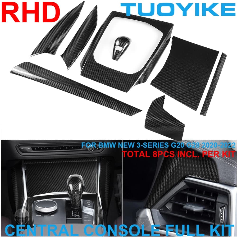RHD Real Dry Carbon Fiber Central Console Gear Shift Knob Panel Trim Cover Dashboard Full Set For BMW 3 4-Series G20 G28 2020-22