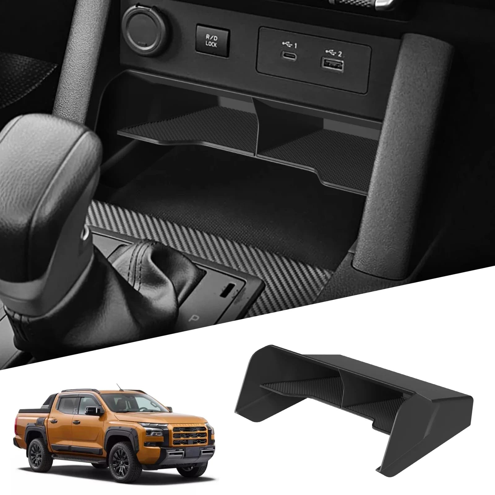 For Mitsubishi L200/Triton 2024 2025 Center Console Storage Tray Organizers Car Interior Accessories Tidying Black