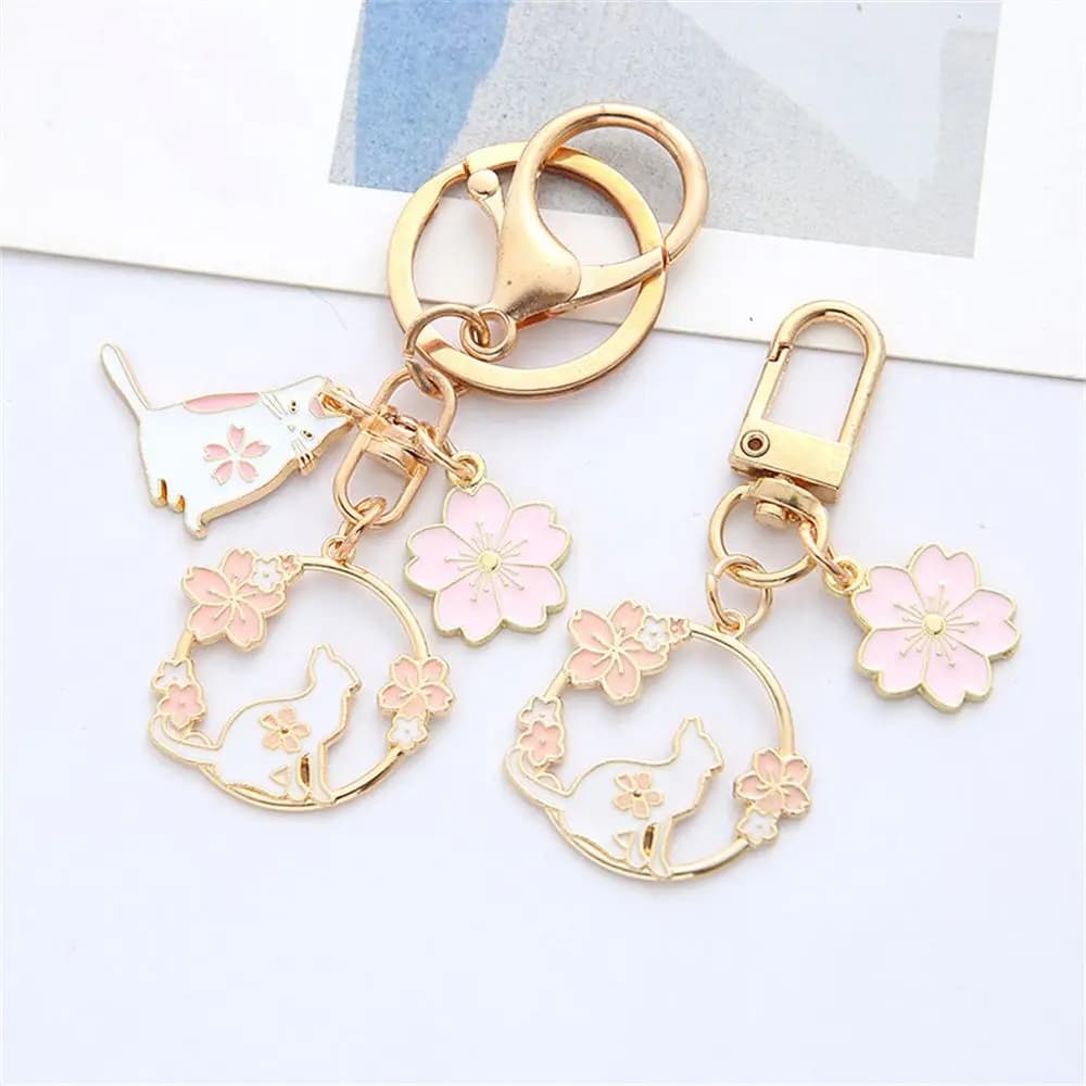 Metal Interior Accessories Headset Pendant Bag Ornaments Key Accessories Pink Sakura Rabbit Cat Keychain Key Rings Bag Pendants