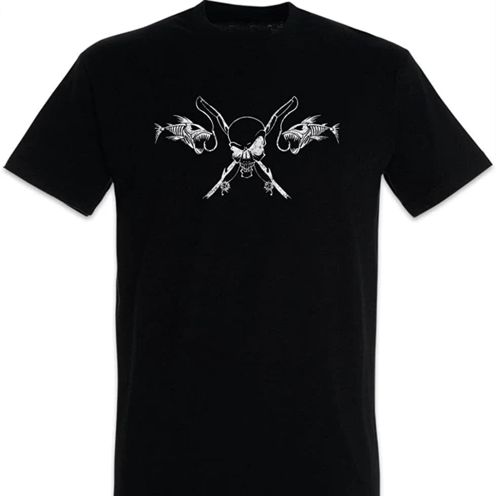 Fishing Skull Camiseta De Hombre T-Shirt Men's 100% Cotton Casual T-shirts Loose Top Size S-3XL