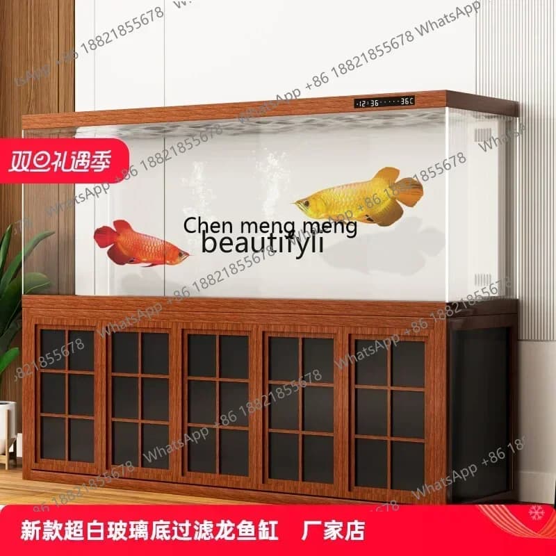 cqyHigh-end light luxury Chinese arowana tank living room no-change aquarium bottom filter ultra-white glass