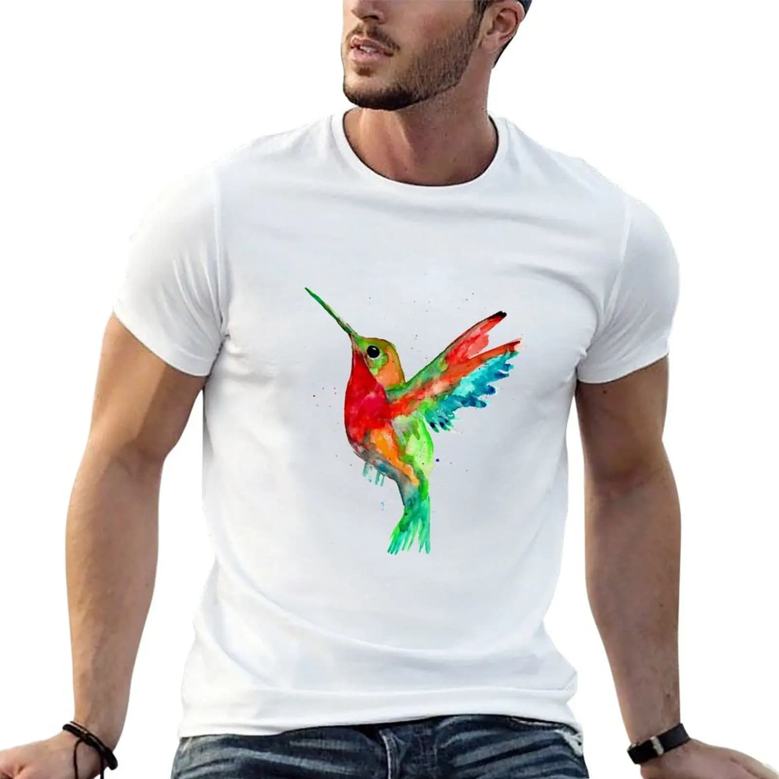 Colibri in watercolor T-Shirt oversized t shirt man t shirt heavy weight t shirts for men