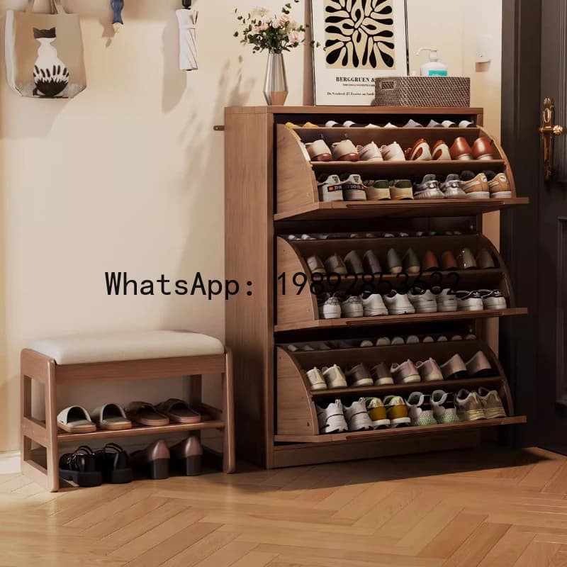 XL Ultra-Thin Solid Wood Home Entrance Indoor Flip Shoe Cabinet Entryway Cabinet Integrated Small Shoe Rack