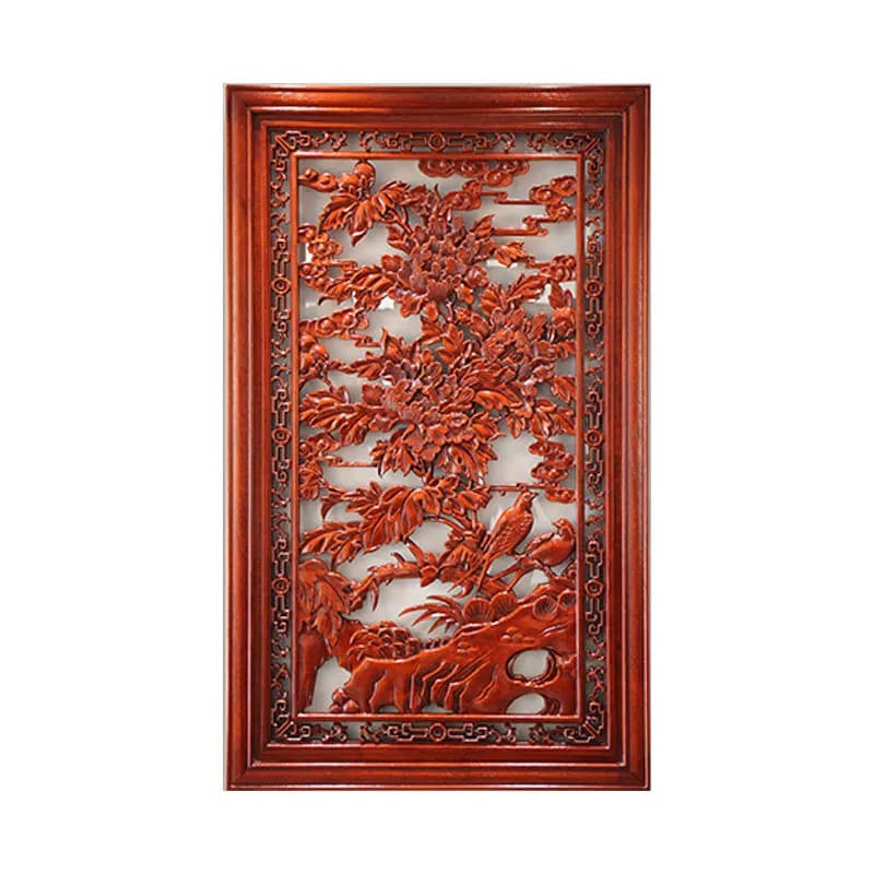 Wood carving pendant living room hollow vertical screen wall, new Chinese solid wood porch carved partition decorative painting