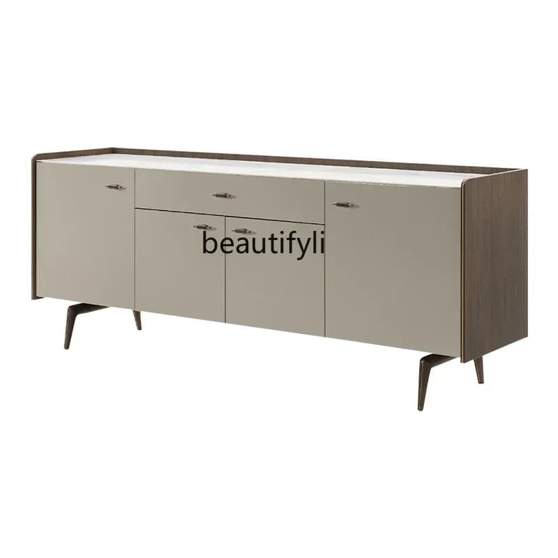 Q181  Italian Minimalist Sideboard Natural Marble Dining Room Cabinet Light Luxury Modern Storage Locker Solid Wood