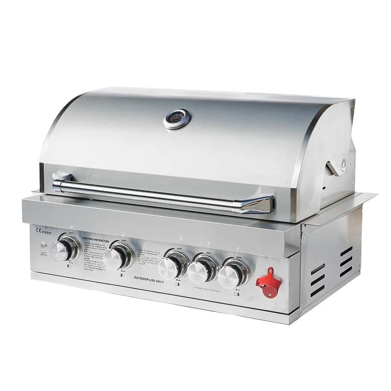 4 Burner Built in Stainless Steel Gas Grill Easy Assembly Ideal for Outdoor Kitchens & Camping with Round Protective Cover