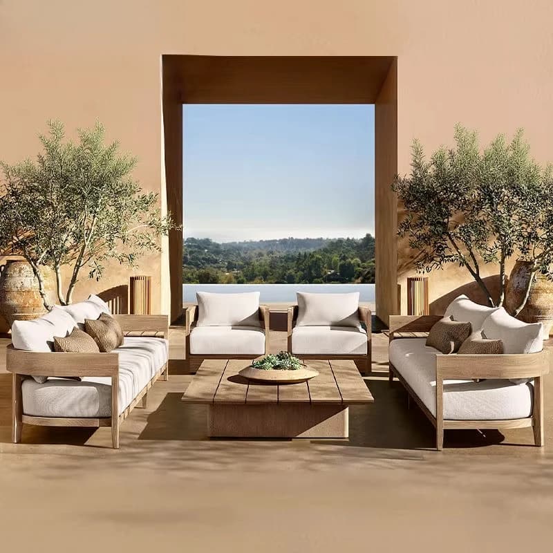 High End Modern Luxury Waterproof Solid Teak Sofa Set Durable Outdoor Furniture Ideal For Patio Villa Hotel Garden Decoration