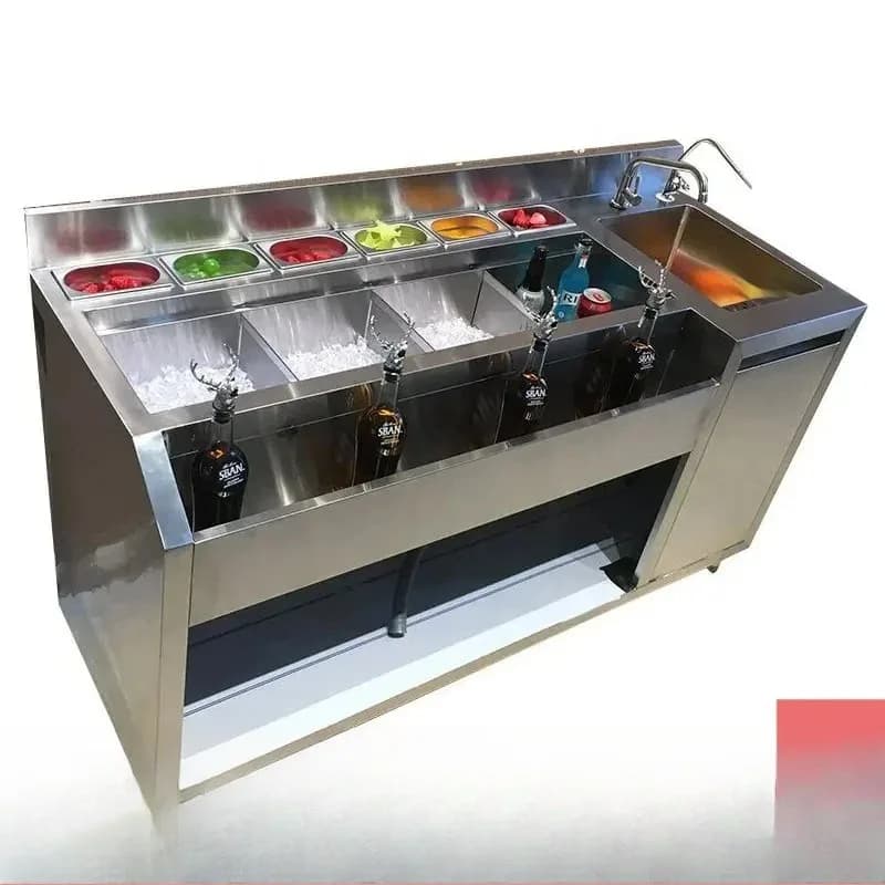 Kommerzielle Cocktailbar-Station mit rechtem Waschbecken Eis behälter Speed Rail Food Pan für Bar-Projekt