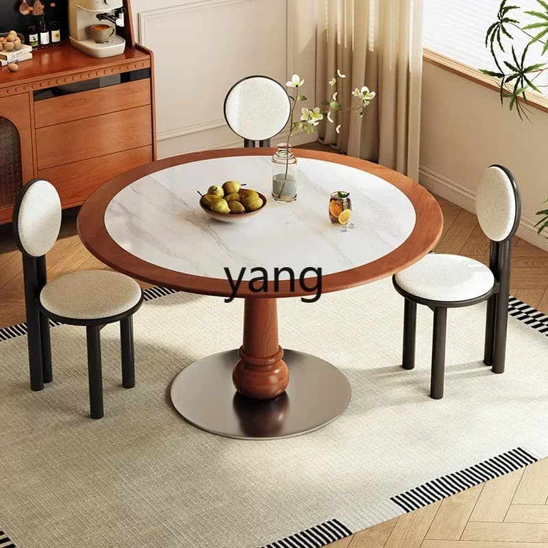 LMM round rock slab dining table household caramel color original designer household small apartment eating table