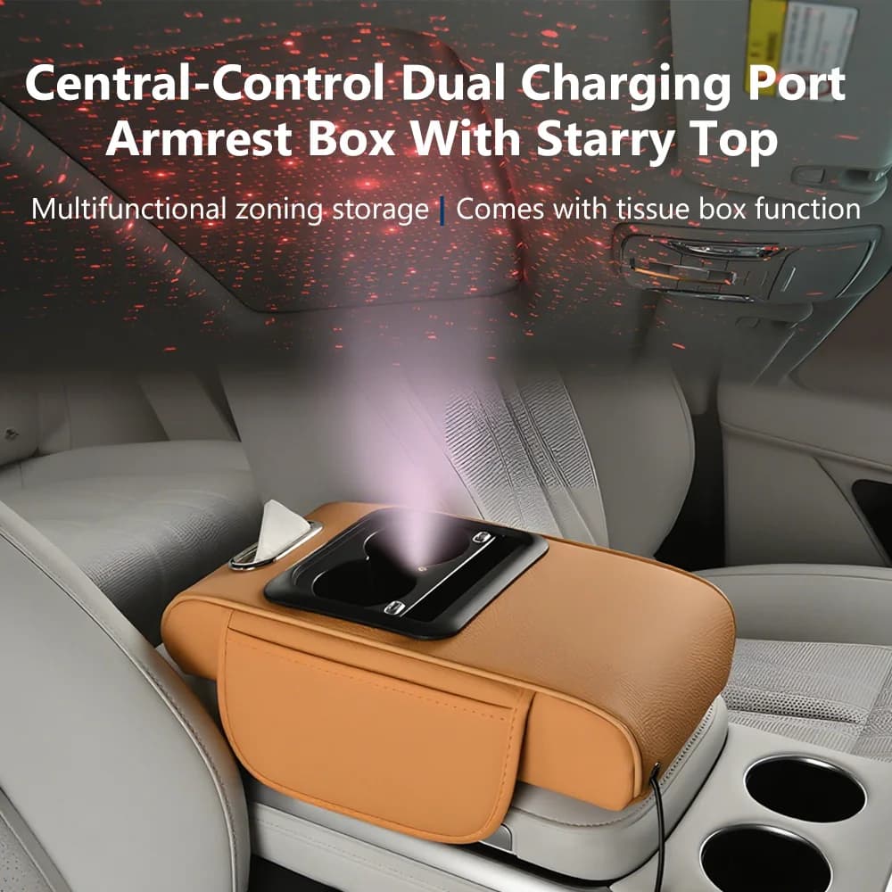 Starry Sky Roof Car Armrest Box Pad Multi Functional Cup Holder Mobile Phone Tissue Storage Memory Foam Height Increasing Pad