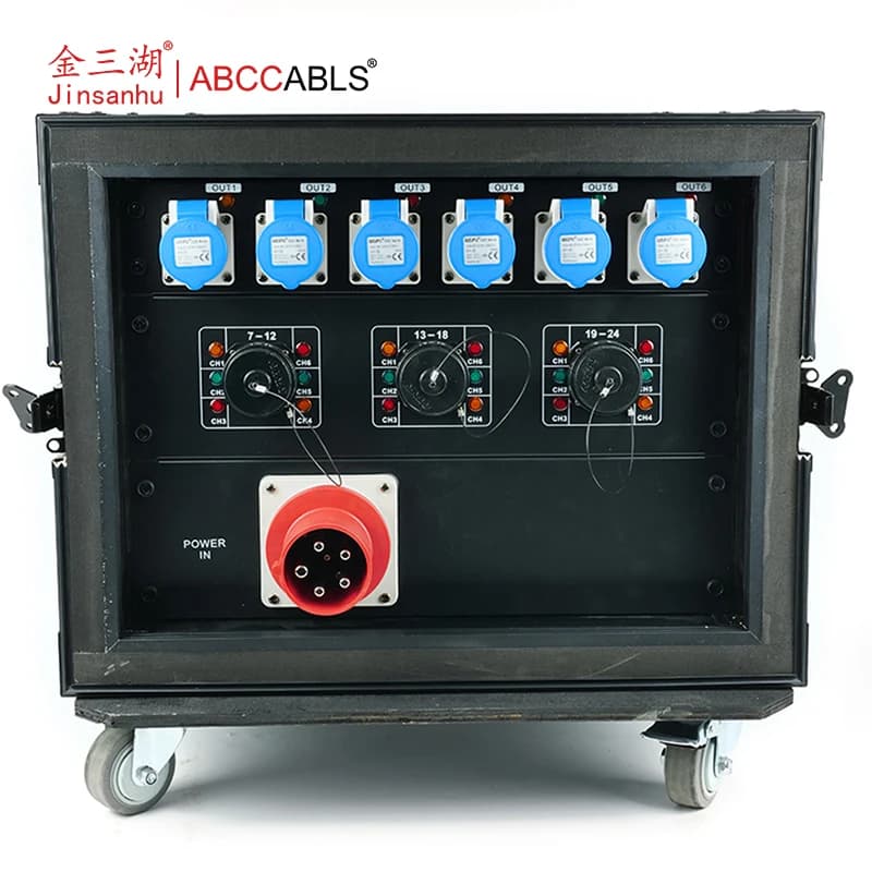 Customizable 24-Way 3-Phase Stage Power Distribution Box With 63A Input 24 Circuit Breakers And Digital Voltage Display