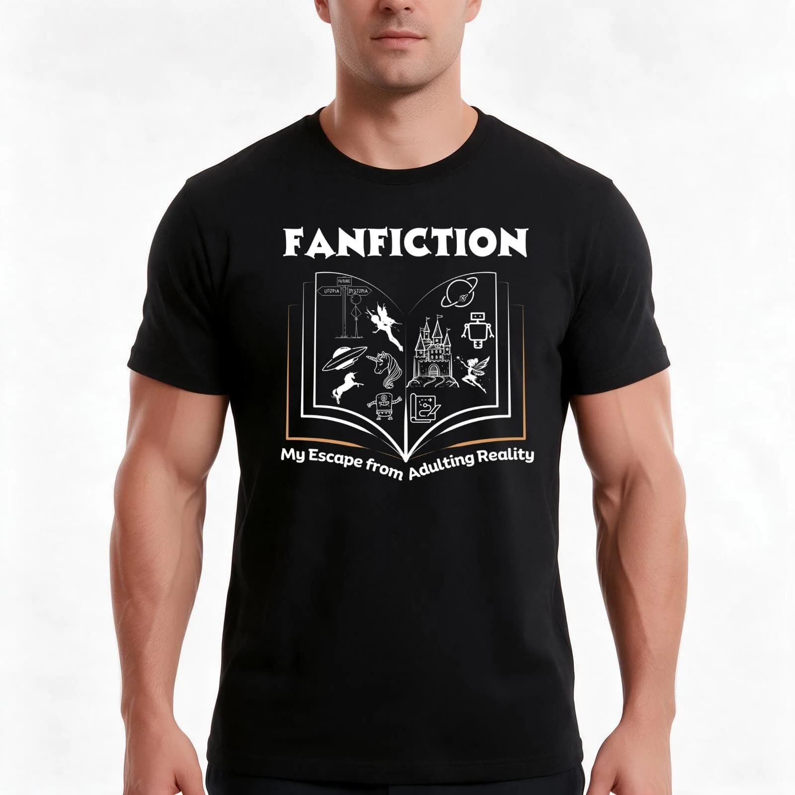 Fanfiction My Escape from Adulting Reality Funny Fanfic Design with Fantasy Book, Fairy Tales and Cartoon Fanfiction Boo T-Shirt