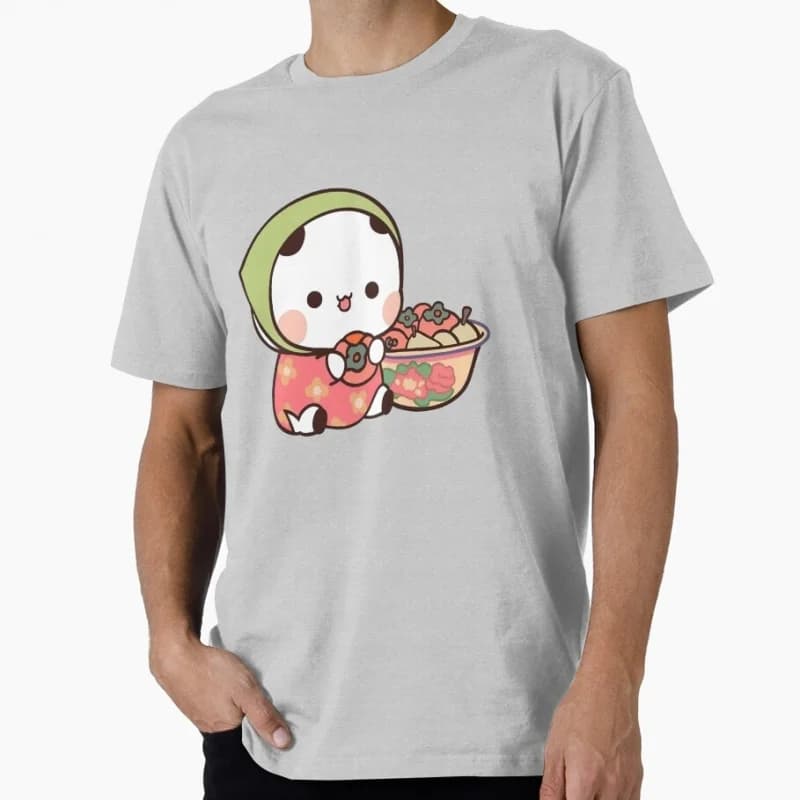 Bubu eating fruits Fuuny Gift t shirt ‌kawaii‌ Panda Bear Cartoon Graphic tee Cute Y2K Clothes 100% cotton All size Tee S-6XL