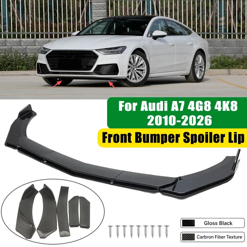 For Audi A7 4G8 4K8 2010-2026 5Pcs ABS Car Front Bumper Lip Spoiler Splitter Body Kit Canard Tuning Accessories