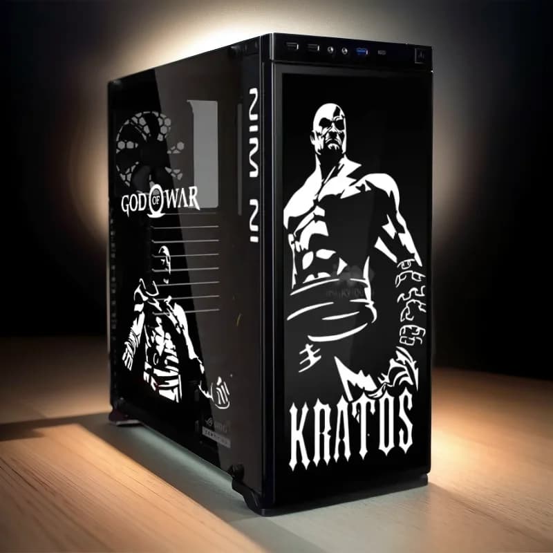Kratos Vinyl Stickers for Atx PC Case,Personality Waterproof Decor Decals for Gaming Computer Chassis,Hollow Out Sticker