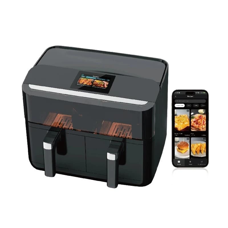 Smart WiFi air fryer, large capacity, digital touchscreen, visual window, oil-free cooker, multi-function, temperature control