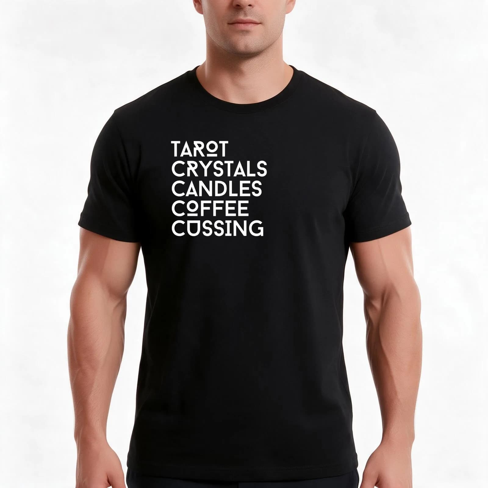 Tarot, Crystals, Candles, Coffee, Cussing T-Shirt, Summer Casual Cotton Tee, Oversized Streetwear Tops, Vintage Graphic Print