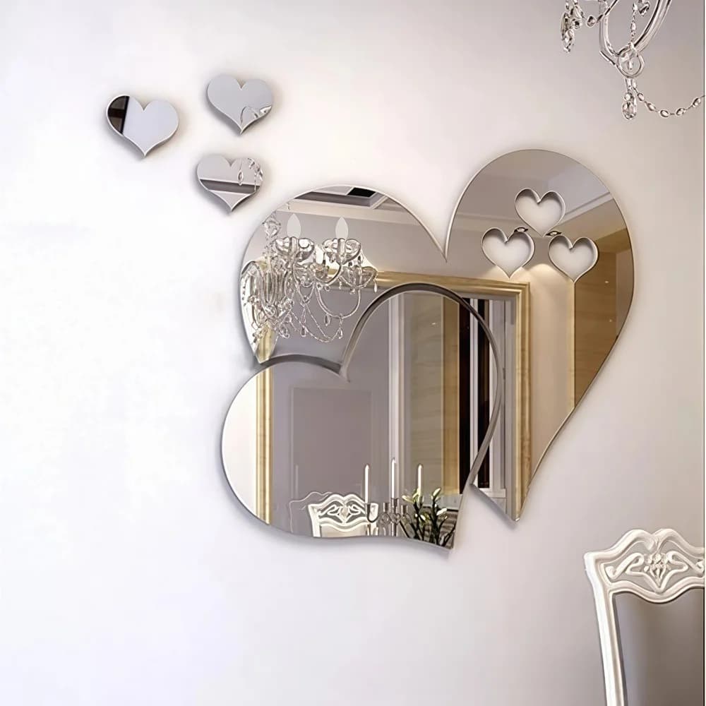 5PCS Heart Acrylic Mirror Wall Stickers, Self Adhesive Love Shape Decorative Mirror Decals for Bedroom Living Room Home Decor