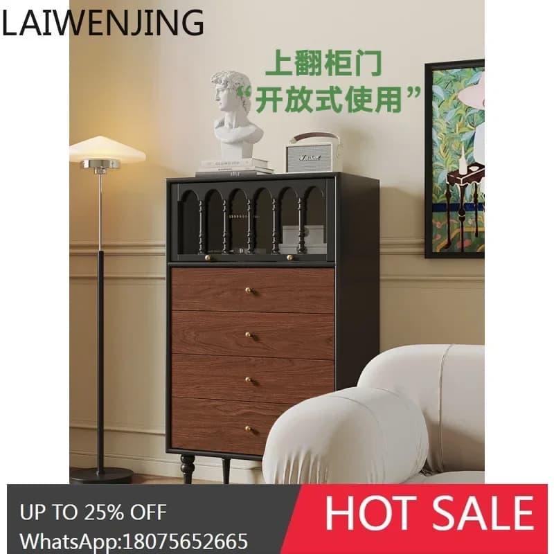 JJ2 Vintage Chest of Drawers Solid Wood Bedside French Style Storage Living Room Drawer Bedroom Side Cabinet