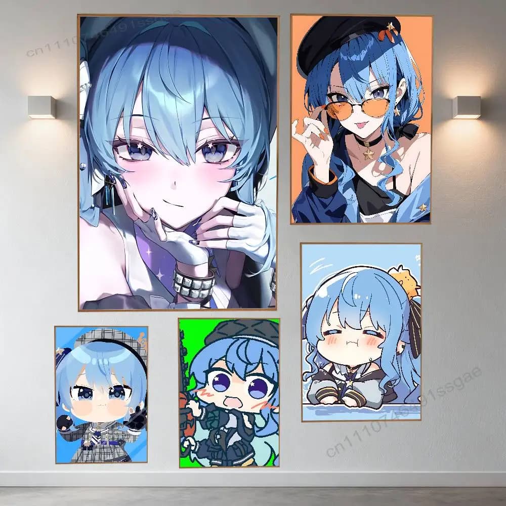 Cute H-Hoshimachi S-Suisei Retro Fashion Pictorial Poster Sticky Poster Paper Sticker DIY Room Bar Cafe Wall Decor Gift