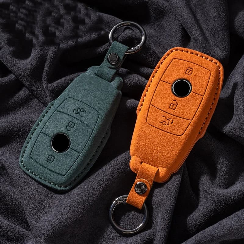For Mercedes Benz A C E S Class W204 W205 W212 W213 W176 GLC CLA AMG W177 Suede Car Remote Key Case Cover Protector Keychain